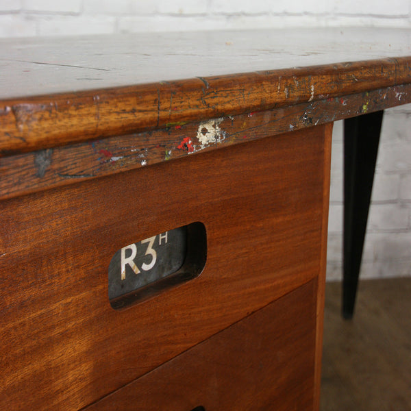 Vintage Industrial Reclaimed Iroko School Desk #2