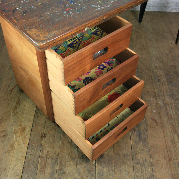 Vintage Industrial Reclaimed Iroko School Desk #2