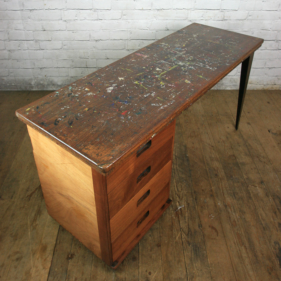 Vintage Industrial Reclaimed Iroko School Desk #2