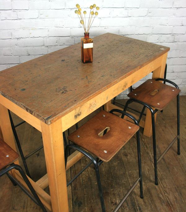 Vintage Industrial Iroko School Laboratory Table