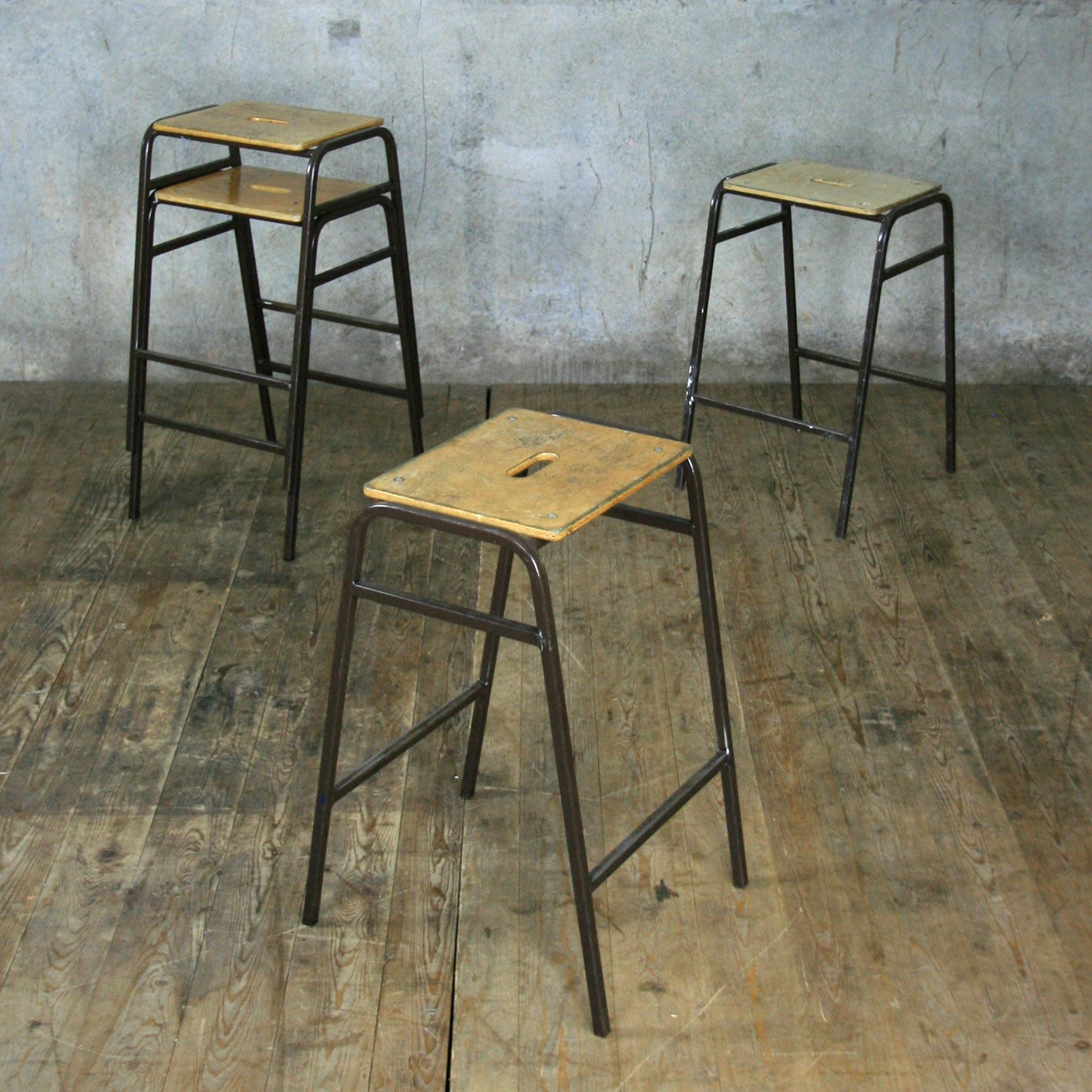 X4 Vintage School Laboratory Stacking Stools (set of four) – Mustard ...