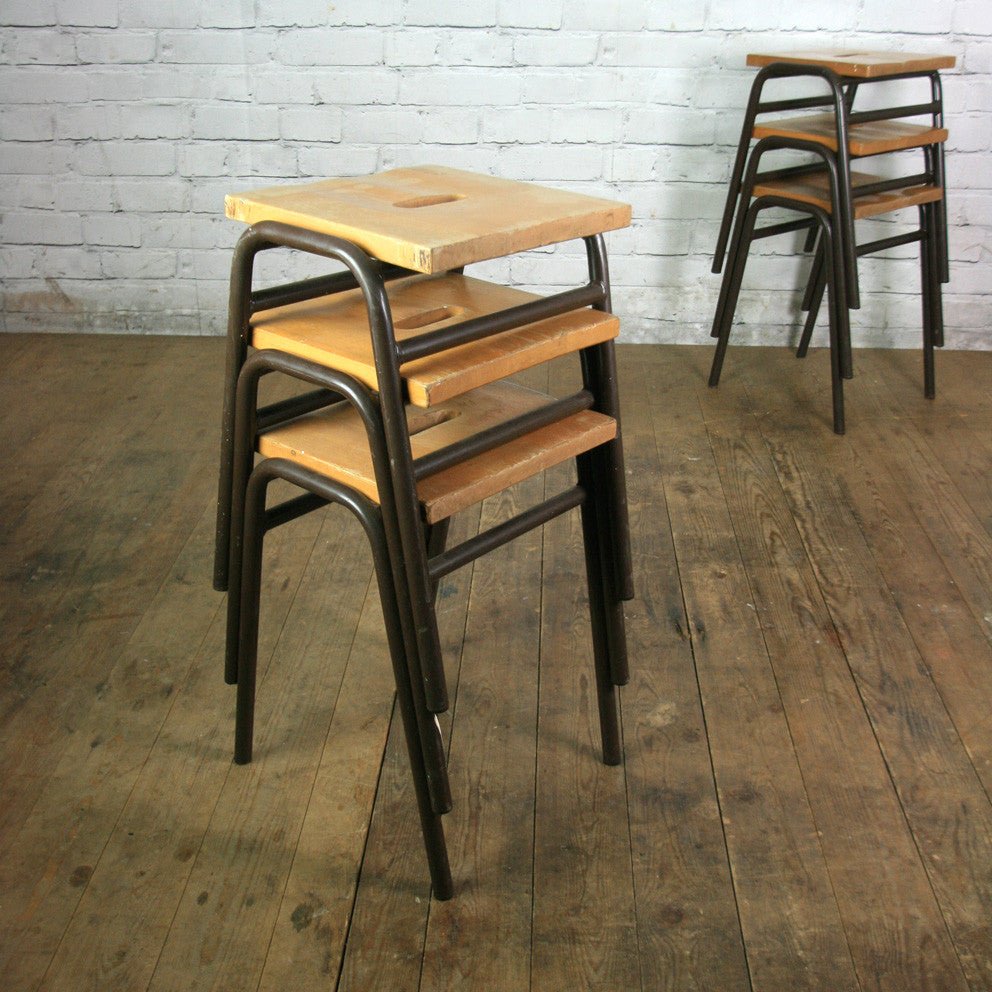 Eight Vintage School Laboratory Stacking Stools – Mustard Vintage