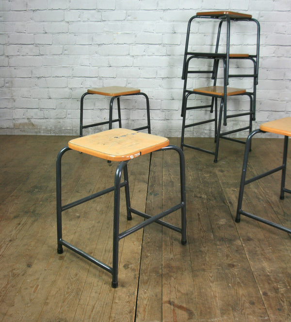 Low Beech Vintage Stacking Stools with grey bases x 1 (18 available)