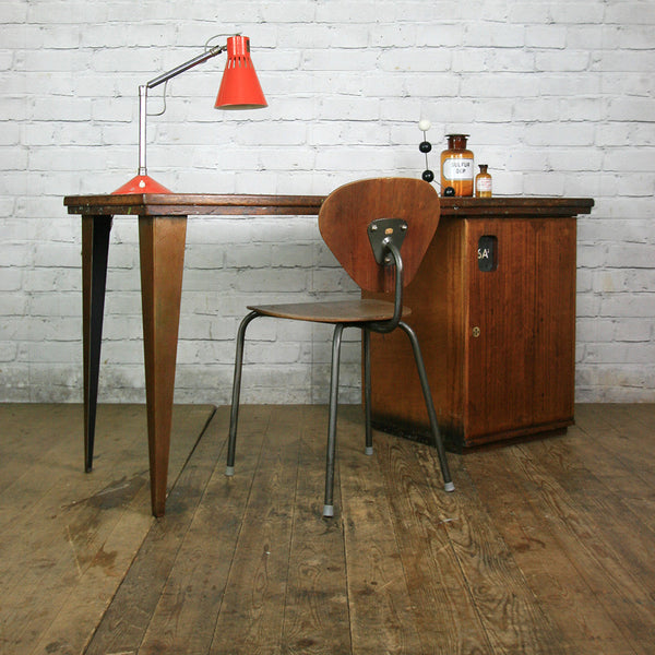 Vintage Industrial Reclaimed Iroko School Desk