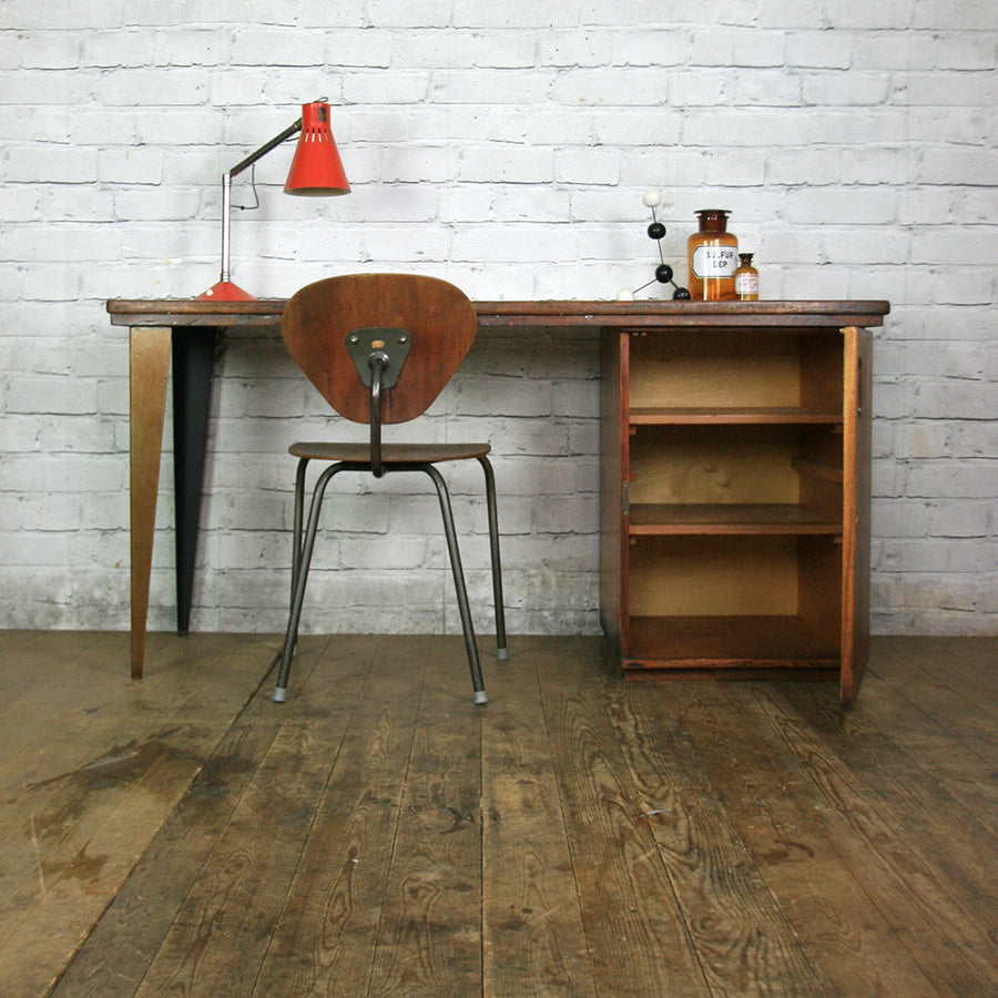 Vintage Industrial Reclaimed Iroko School Desk