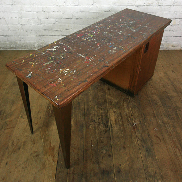 Vintage Industrial Reclaimed Iroko School Desk
