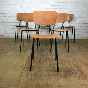 6 Vintage French Industrial School Stacking Chairs