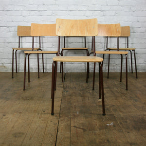 A Set of Six (6) Vintage Industrial School Stacking Chairs