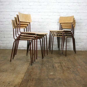 A Set of Eight (8) Vintage Industrial School Stacking Chairs