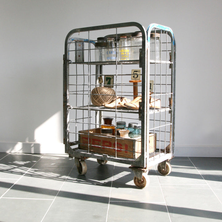 Vintage Industrial Steel Cage Trolley - Shop/Retail Display