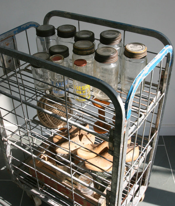 Vintage Industrial Steel Cage Trolley - Shop/Retail Display