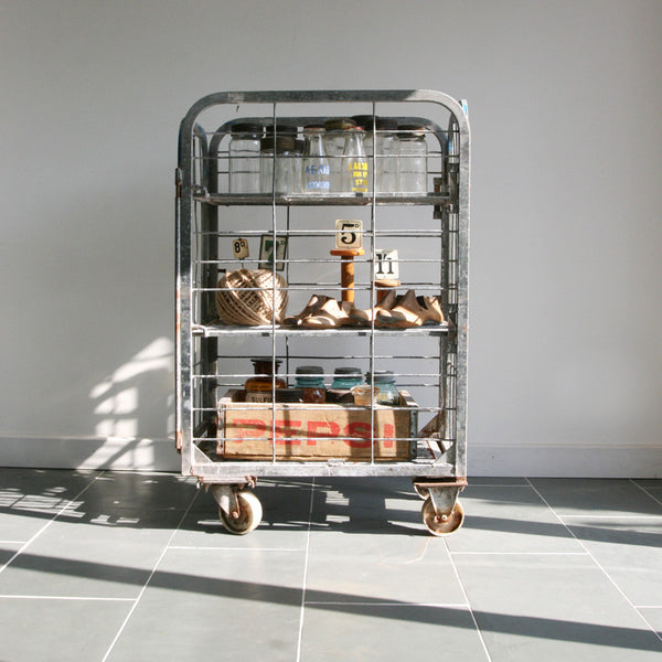 Vintage Industrial Steel Cage Trolley - Shop/Retail Display