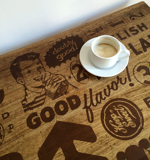 *LIMITED EDITION* The Hairpin 'Taste Delight' - Foodie inspired Iroko Desk / Table