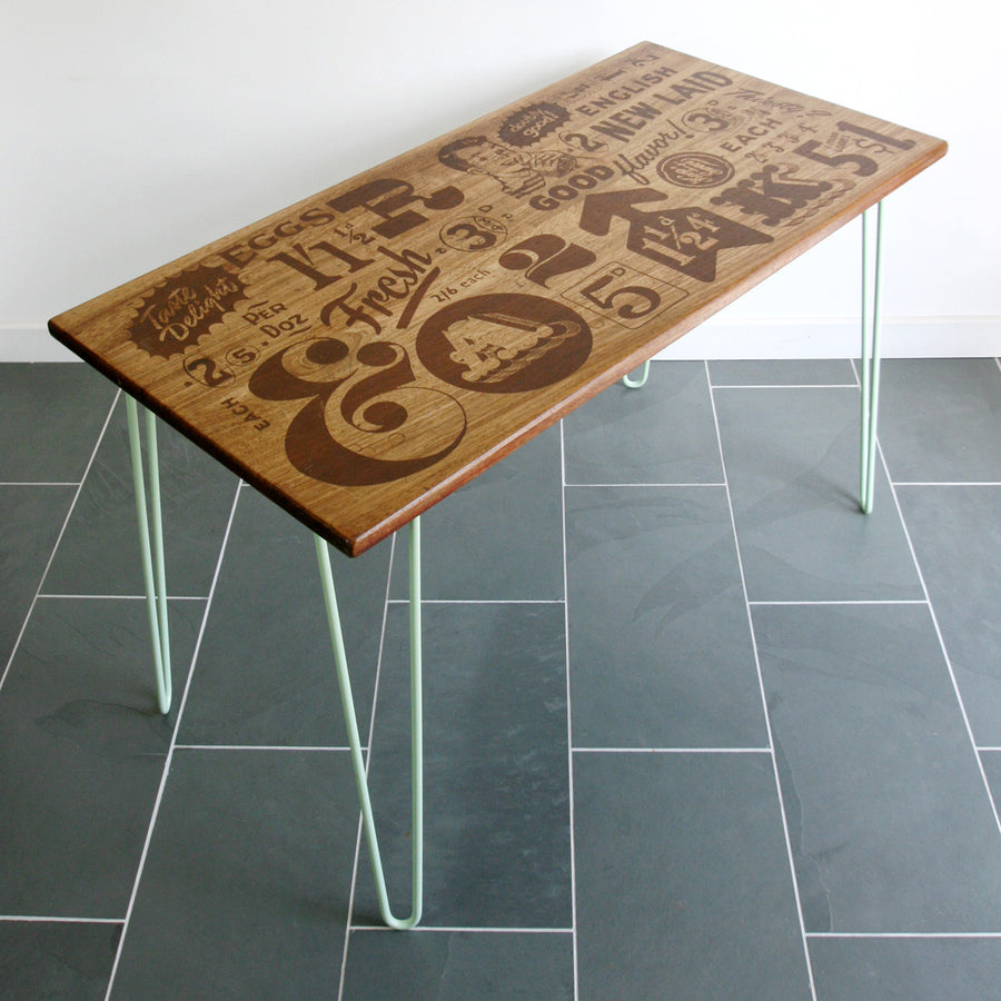 *LIMITED EDITION* The Hairpin 'Taste Delight' - Foodie inspired Iroko Desk / Table