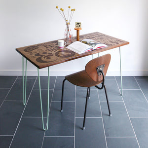 *LIMITED EDITION* The Hairpin 'Taste Delight' - Foodie inspired Iroko Desk / Table