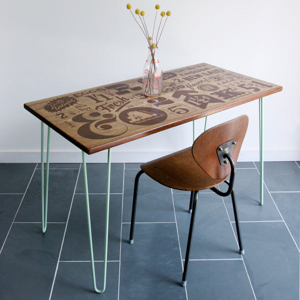 *LIMITED EDITION* The Hairpin 'Taste Delight' - Foodie inspired Iroko Desk / Table