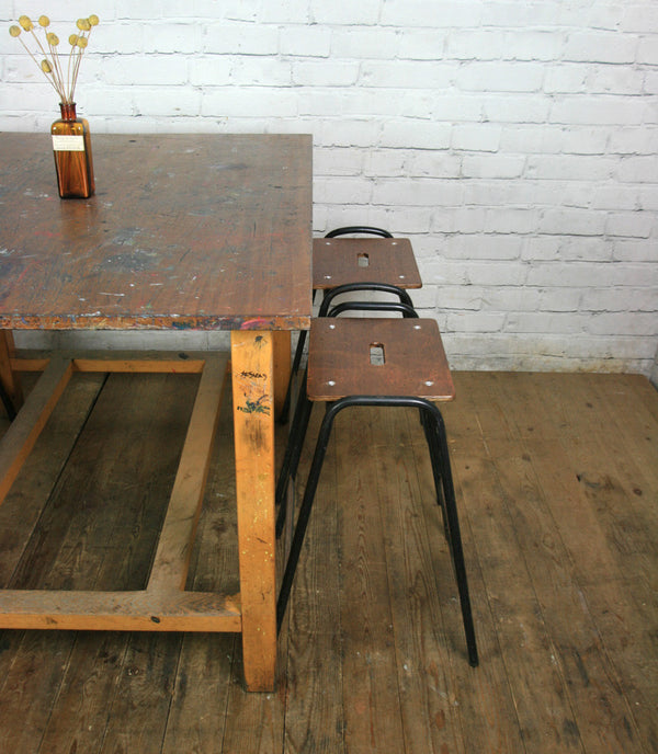 Large Vintage Iroko School Art Laboratory Table x 1 (6 available)