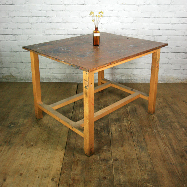 Large Vintage Iroko School Art Laboratory Table x 1 (6 available)