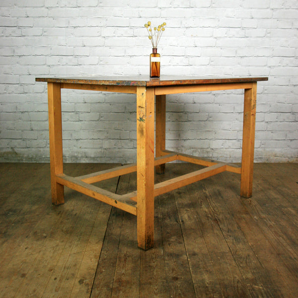 Large Vintage Iroko School Art Laboratory Table x 1 (6 available)