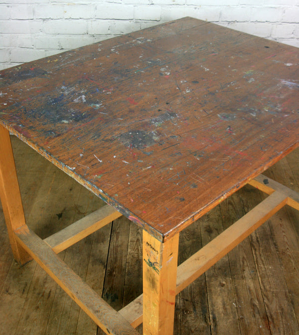 Large Vintage Iroko School Art Laboratory Table x 1 (6 available)