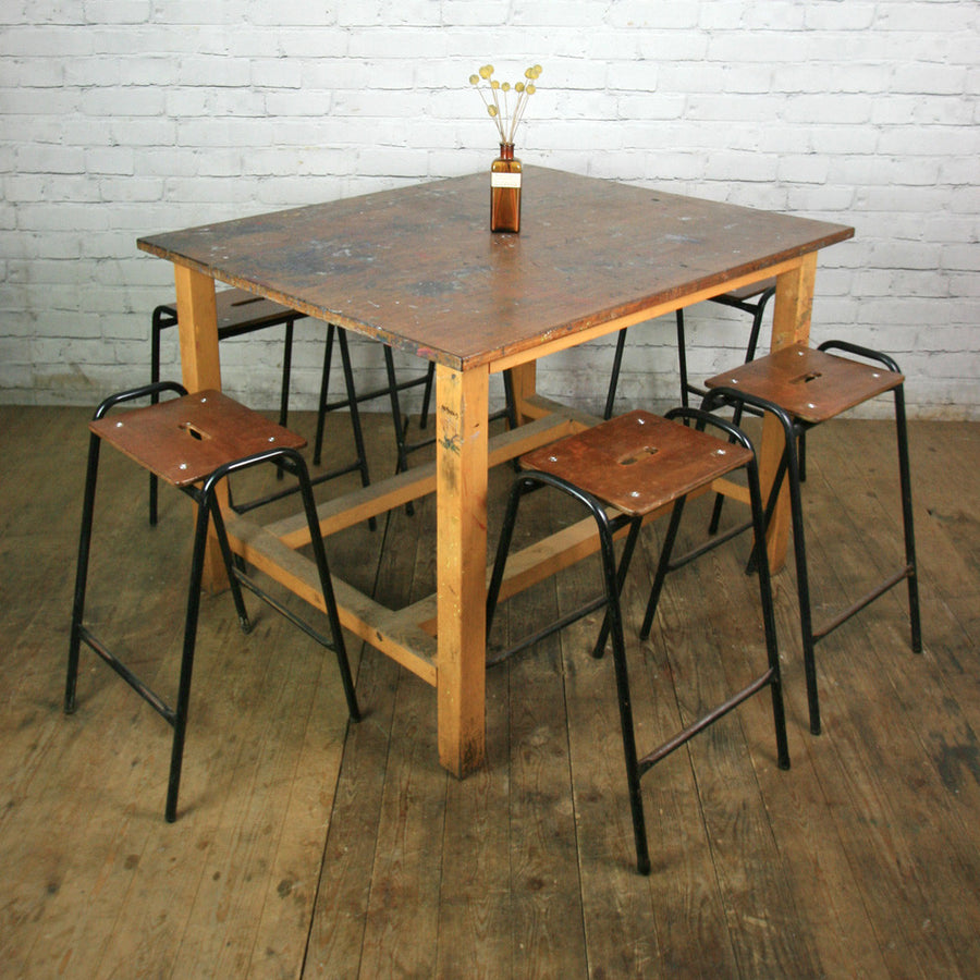 Large Vintage Iroko School Art Laboratory Table x 1 (6 available)