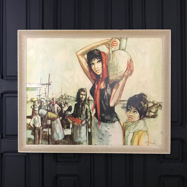 J.Valadie The Scarlet Scarf Mid Century Framed Print Art