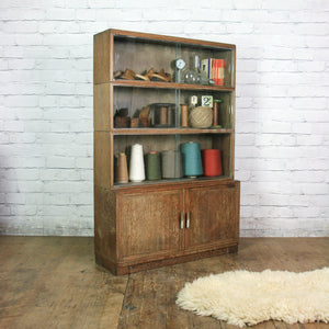 Vintage Limed Oak Sectional Bookcase / Shop Display Cabinet