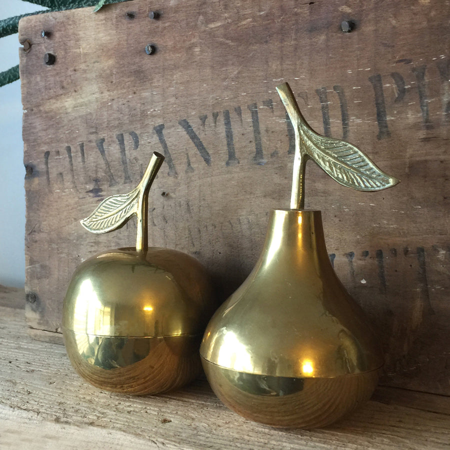 Vintage Brass Apple & Pear Trinket Boxes