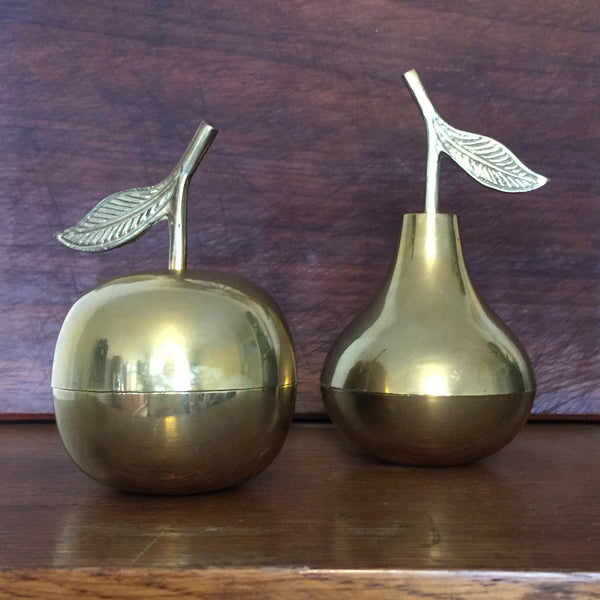 Vintage Brass Apple & Pear Trinket Boxes