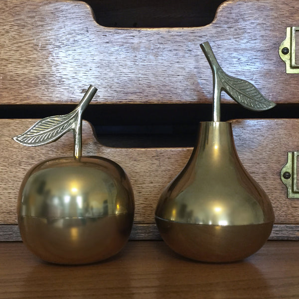 Vintage Brass Apple & Pear Trinket Boxes