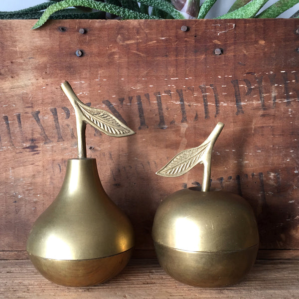 Vintage Brass Apple & Pear Trinket Boxes