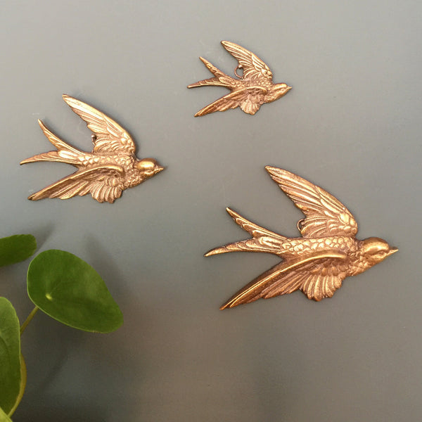 Brass Mid Century Flying Swallows #SET2