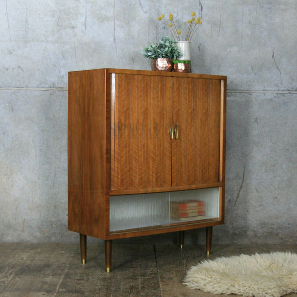 *NEW* Mid Century Vintage Walnut Vinyl/Drinks Tambour Cabinet