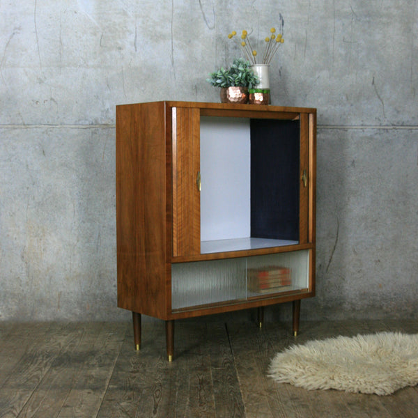 *NEW* Mid Century Vintage Walnut Vinyl/Drinks Tambour Cabinet