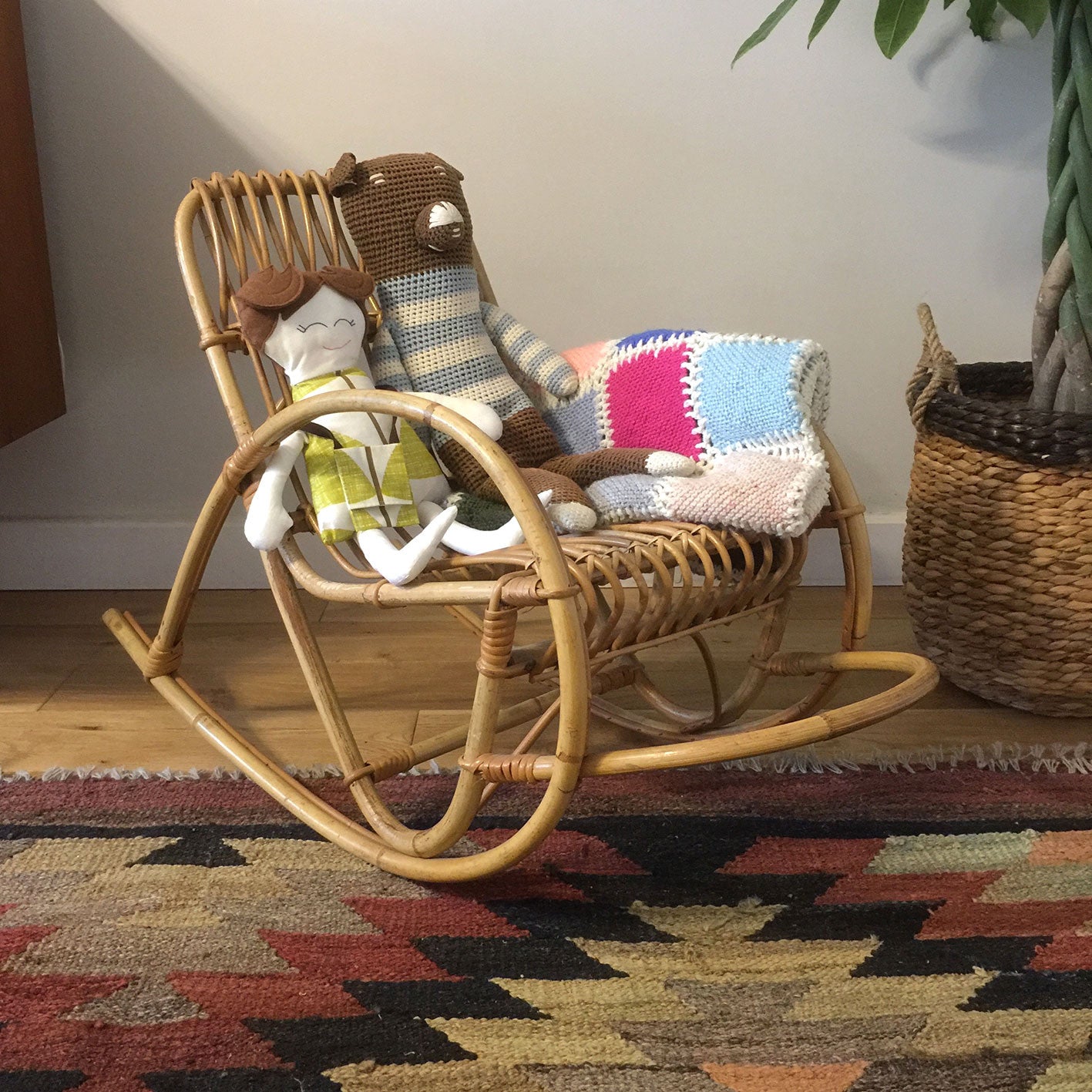 Vintage Mid Century Boho Bamboo *Child Sized* Rocking Chair – Mustard ...