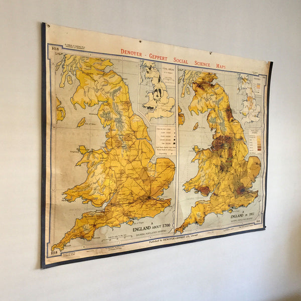 Vintage Industrial Map Chart of Great Britain