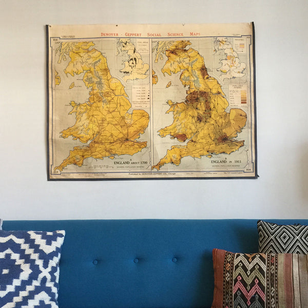 Vintage Industrial Map Chart of Great Britain
