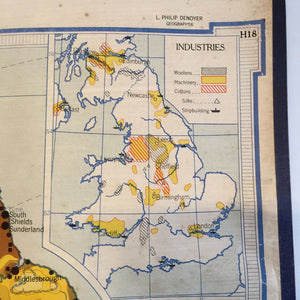 Vintage Industrial Map Chart of Great Britain