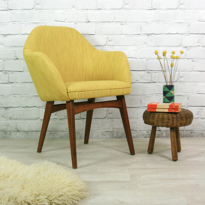 Mid Century Vintage Mustard Club Cocktail Chair