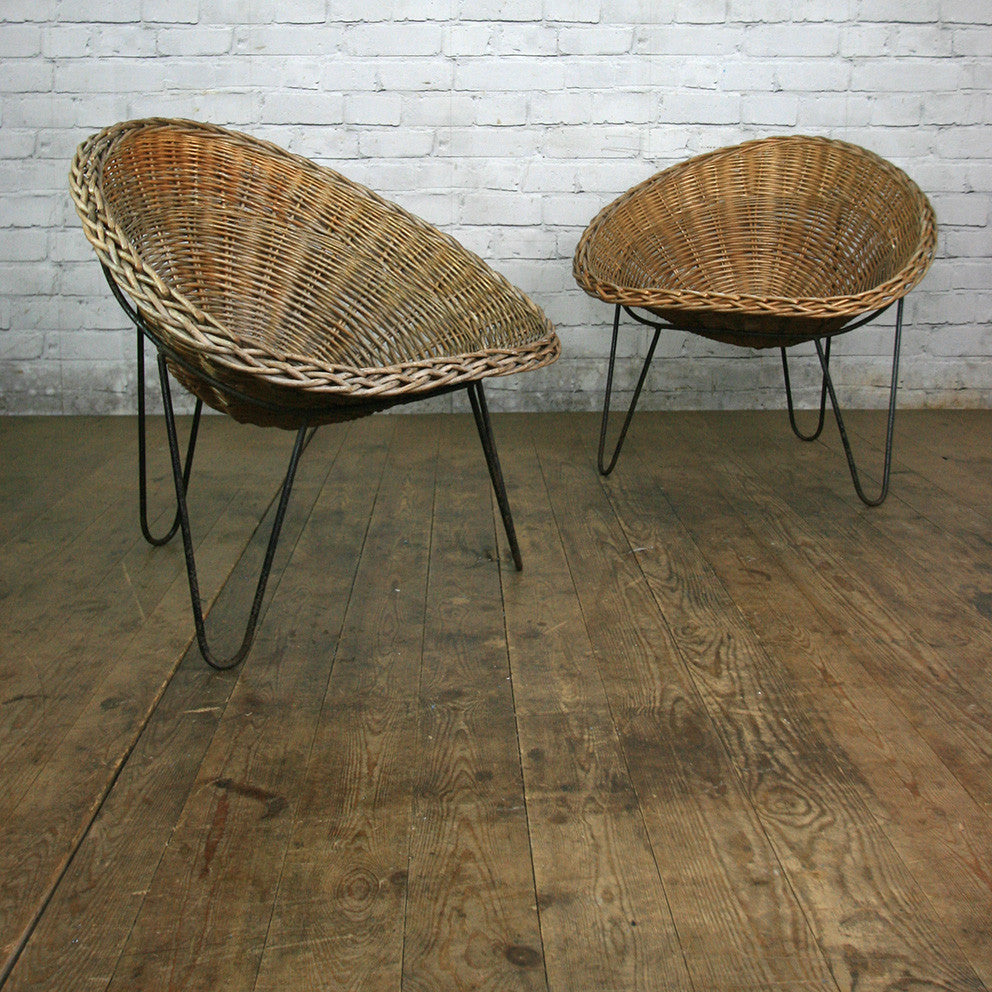 Mid Century Wicker Tub Chair by Conran 2 in stock Mustard Vintage