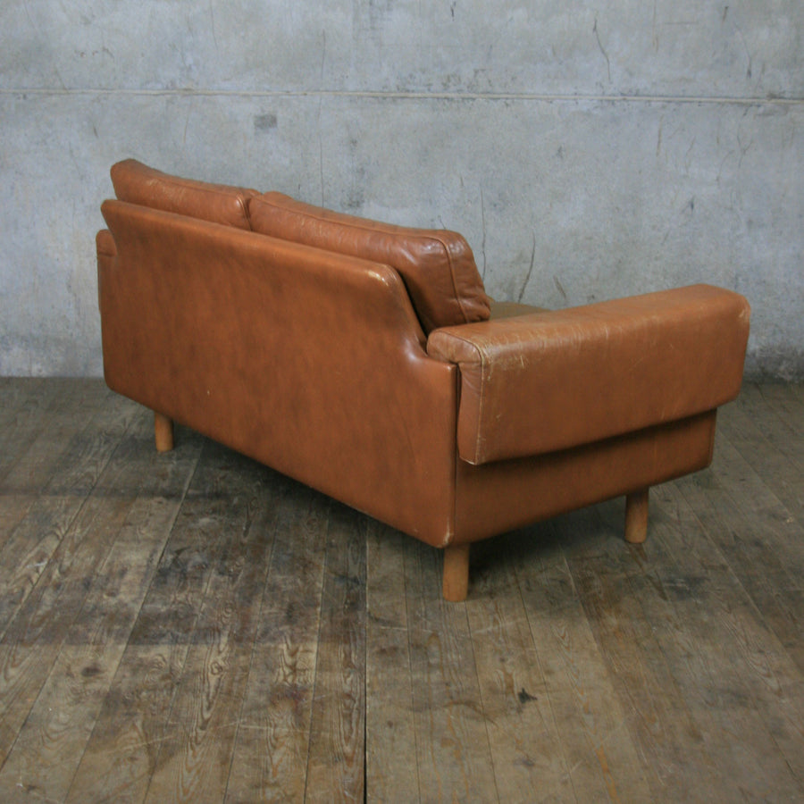 Midcentury Danish Two Seater Tan Leather Sofa
