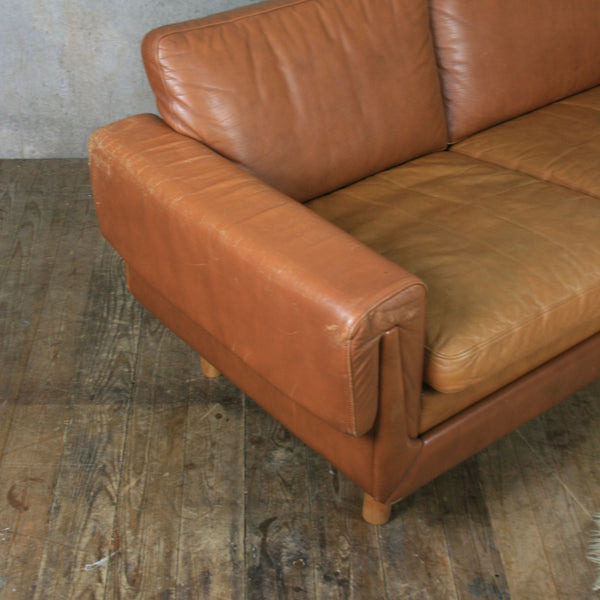 Midcentury Danish Two Seater Tan Leather Sofa