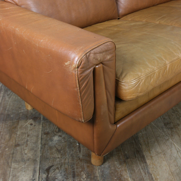 Midcentury Danish Two Seater Tan Leather Sofa
