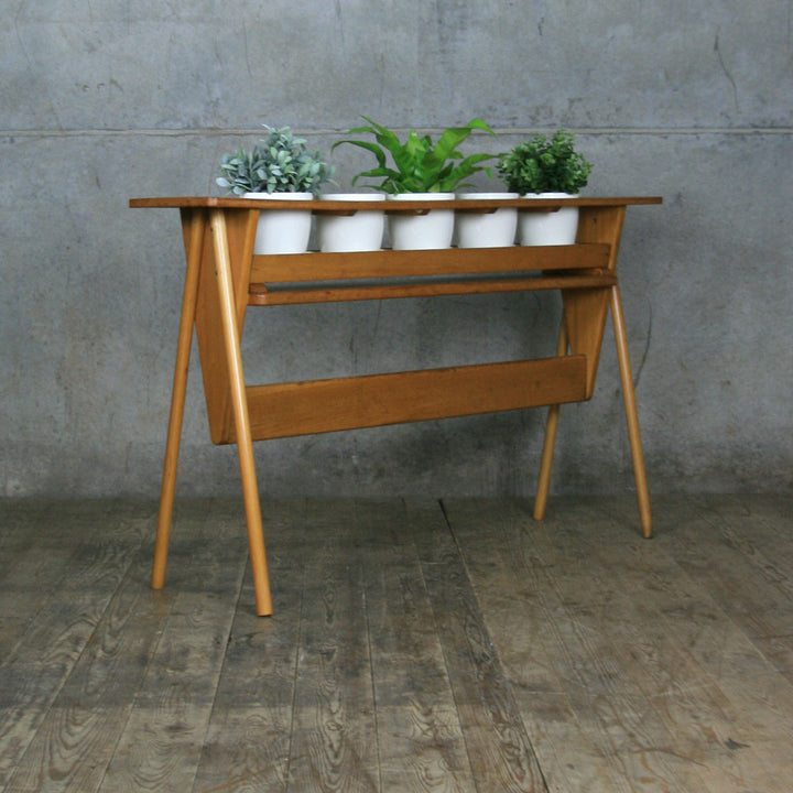 Mid Century Oak Plant Stand Display #1