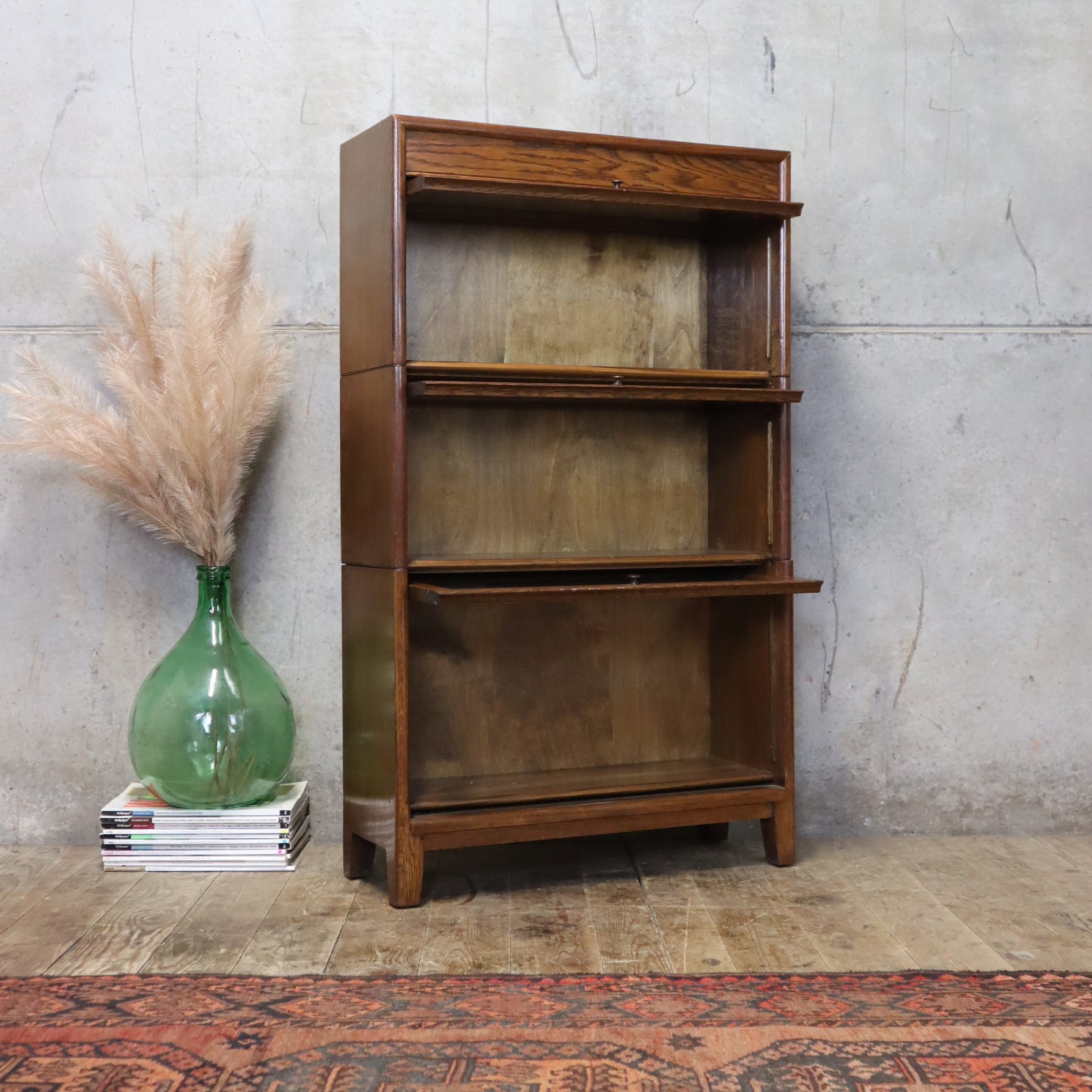 Mid Century Vintage Oak Barristers Glazed Bookcase 2209i Mustard