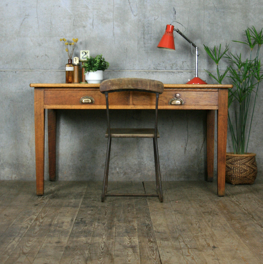 Large Vintage Rustic Oak Desk