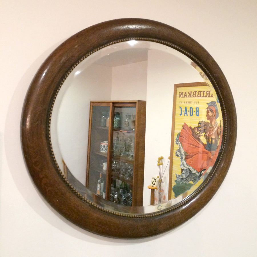 Vintage Oak Framed Barber Shop Mirror