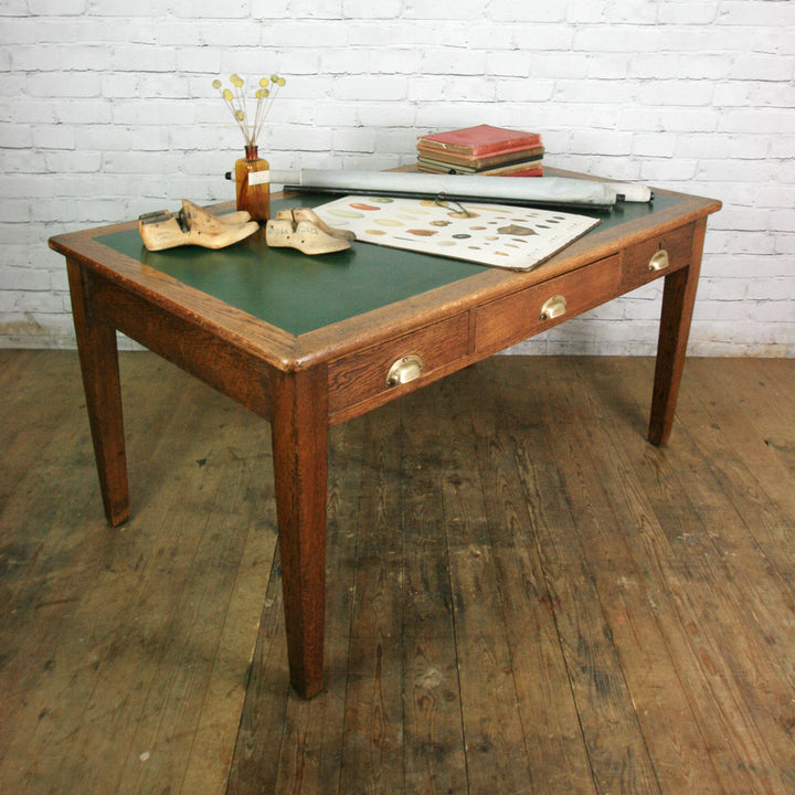 Antique Edwardian Vintage Oak Library Table Desk