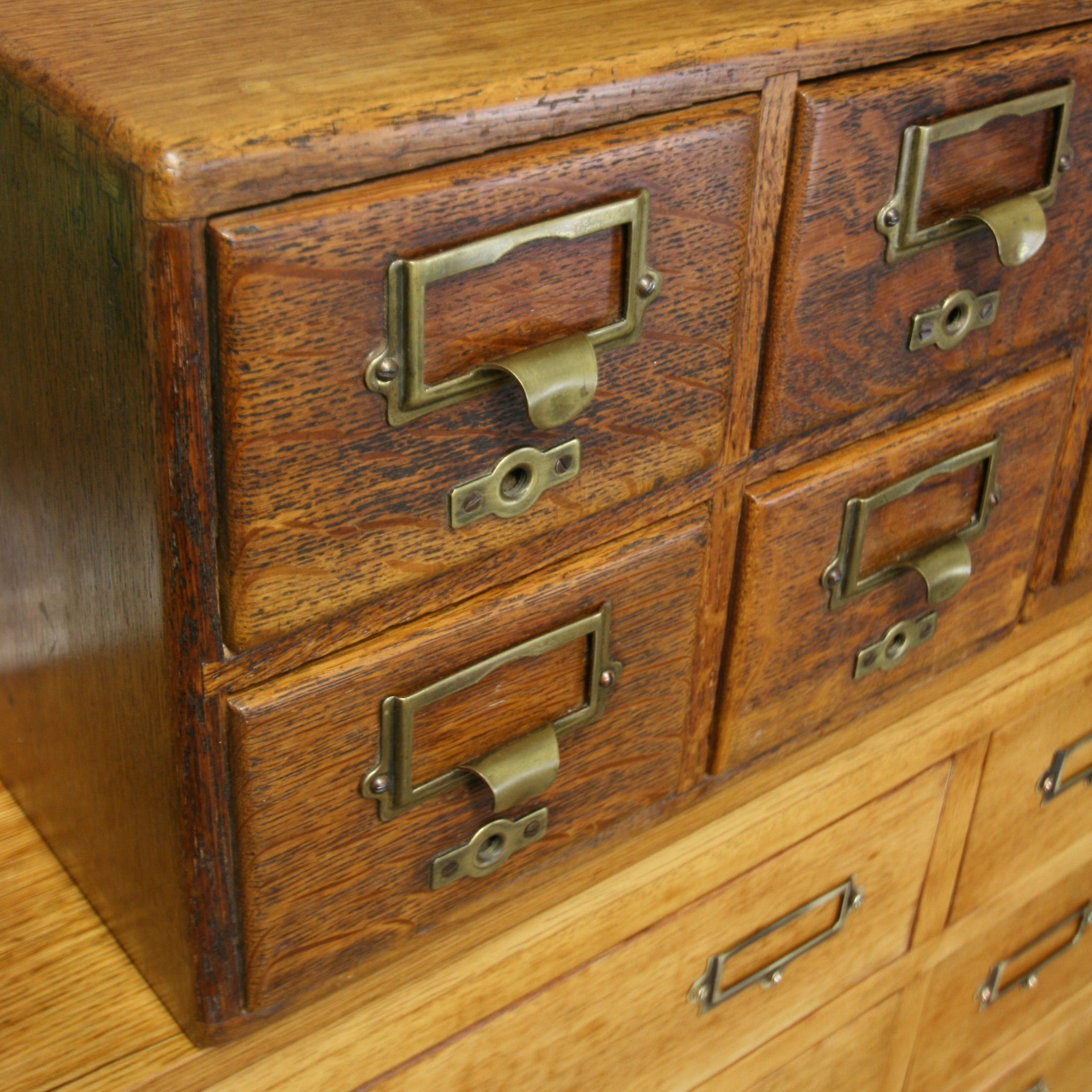 Pair of Vintage Rustic Oak Filing Index Drawers – 3001e – Mustard Vintage