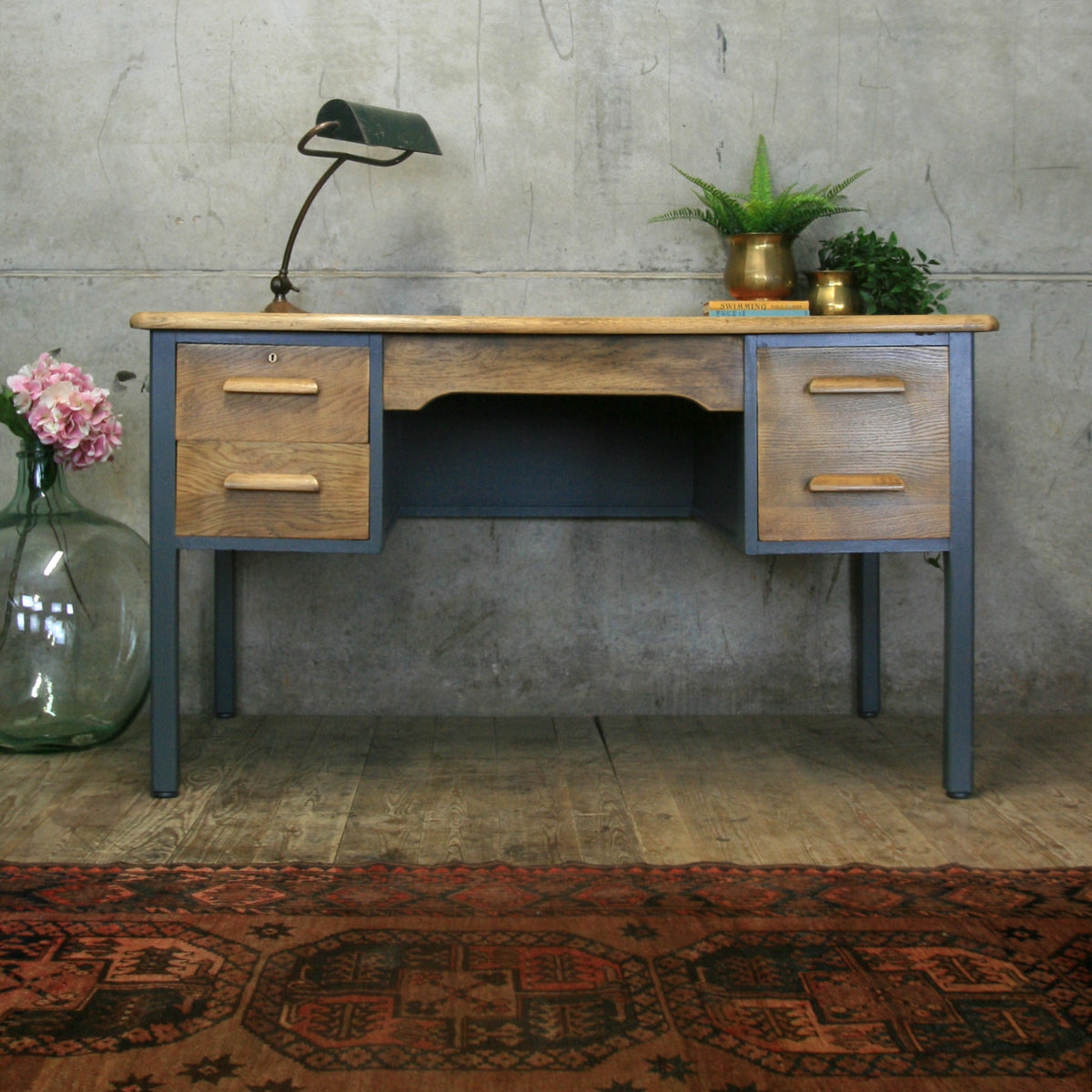 Rustic Abbess Oak F&B School Teachers Desk – Mustard Vintage
